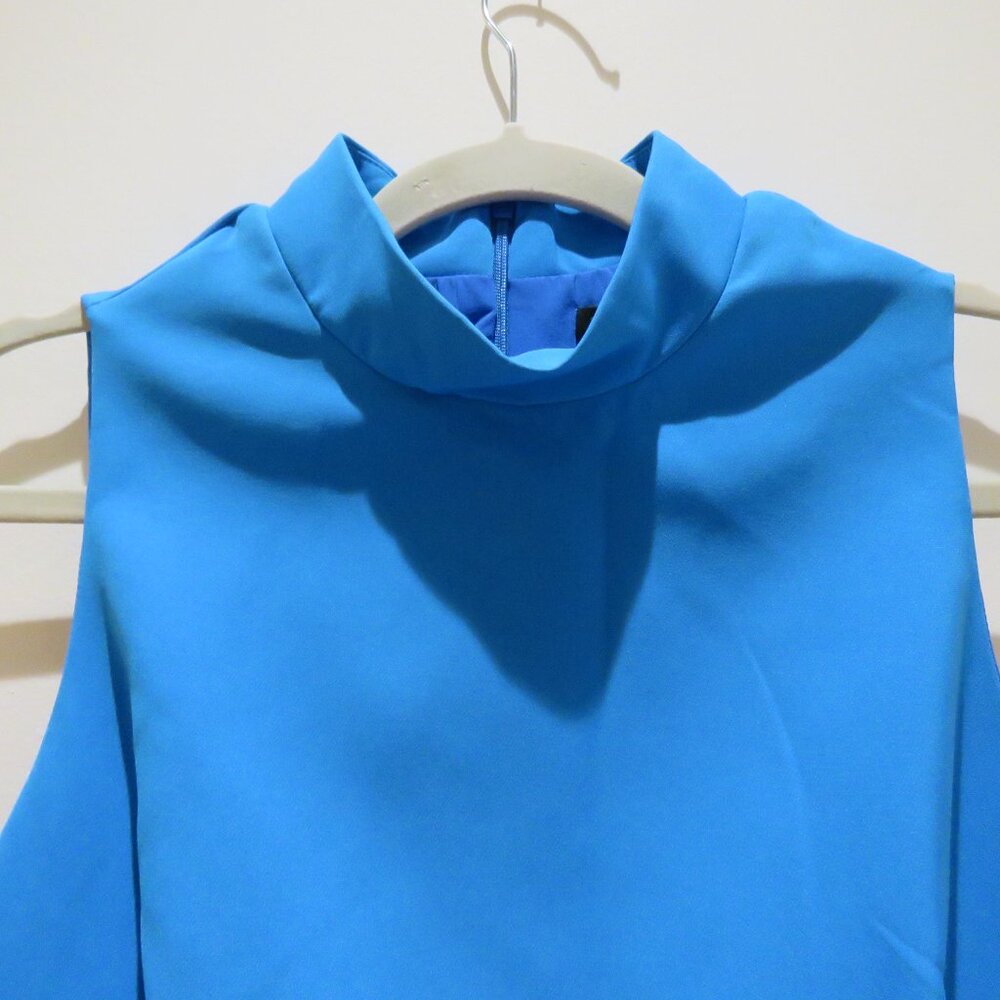 BLACK HALO Naya Sleeveless Mock Neck Ruched Sheath Dress in Breezy Blue US 10 - Picture 4 of 14